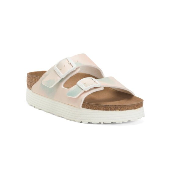BIRKENSTOCK Pink/blue Arizona Platform Desert Dust Sandals - Picture 1 of 2